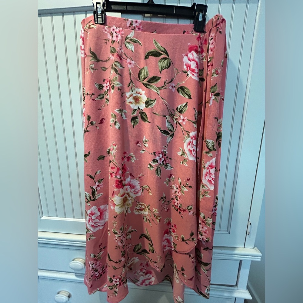 Bobeau Pink Midi A-Line Skirt Casual Resort Wear